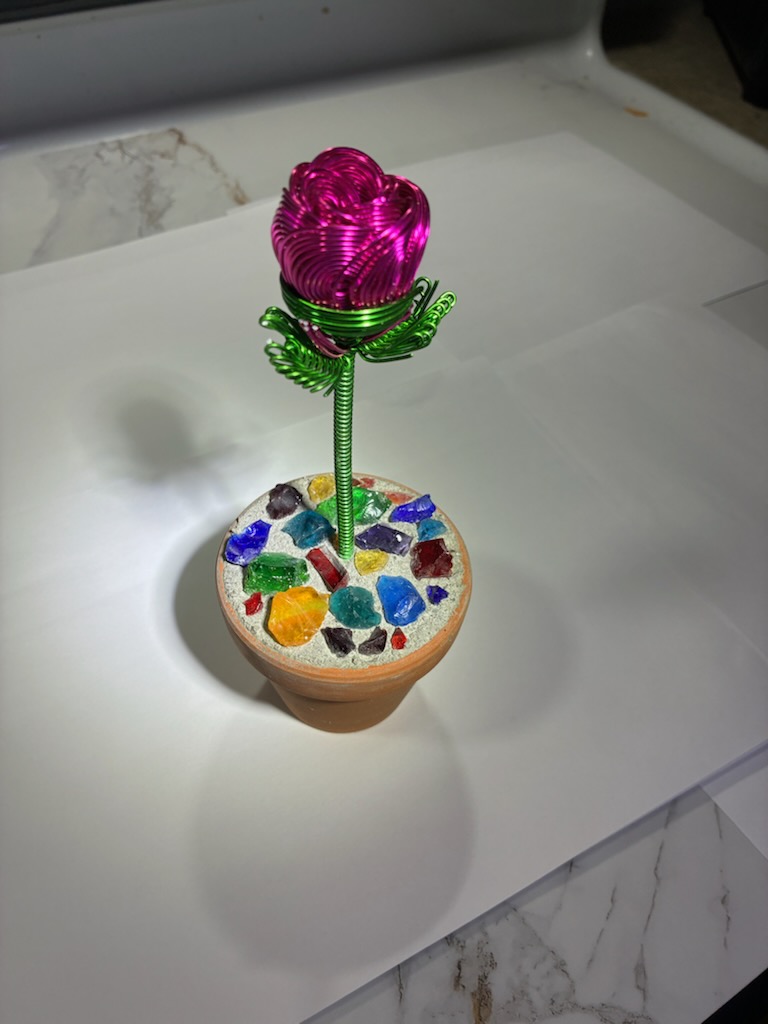 Pink Tupac Rose - handcrafted concrete art